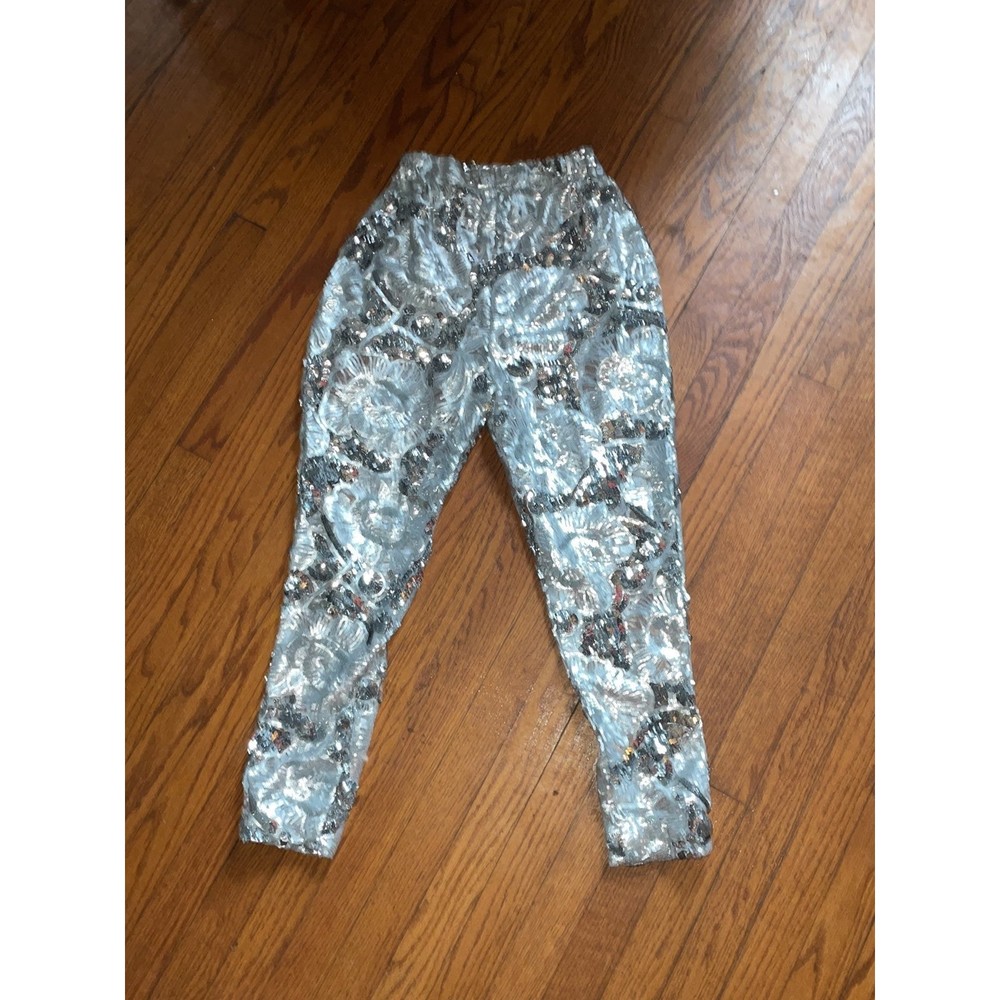 Handmade silver sequined sheer embellished formal evening disco y2k boogie Pants - Picture 5 of 12